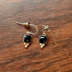 Vintage 90s Sterling Silver and Onyx Southwestern Earrings